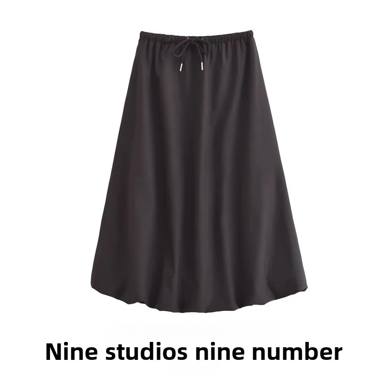 

Balloon Skirt Sle Women's High Waist Elastic Belted Midi Skirt Polyester Casual A-Line Skirt 2025 Summer Collection