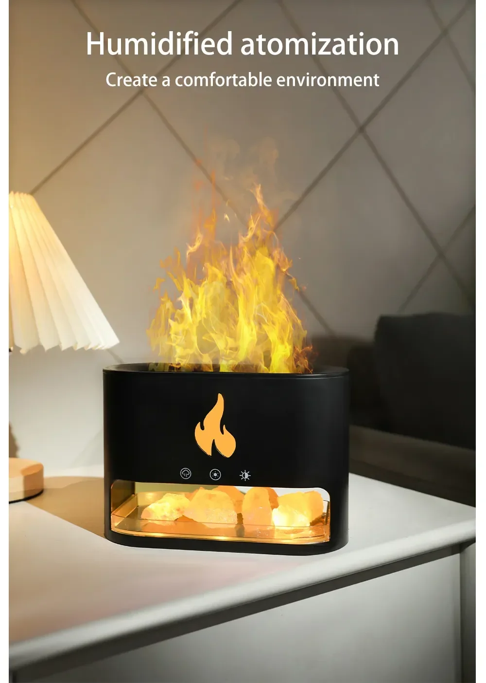 7 Farben Flammen aroma Vulkan Luftbe feuchter ätherisches Öl Diffusor für zu Hause neue Kamin Luftbe feuchter Kristall Salz Stein Feuer Lampe – Detail 7