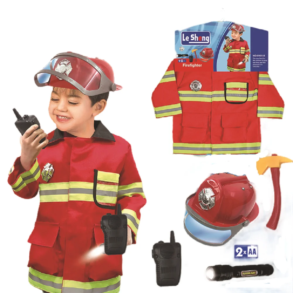 Boys Girls Hot Sale Fireman Cosplay Professional Costume Red Cloth Halloween Kid with Accessories