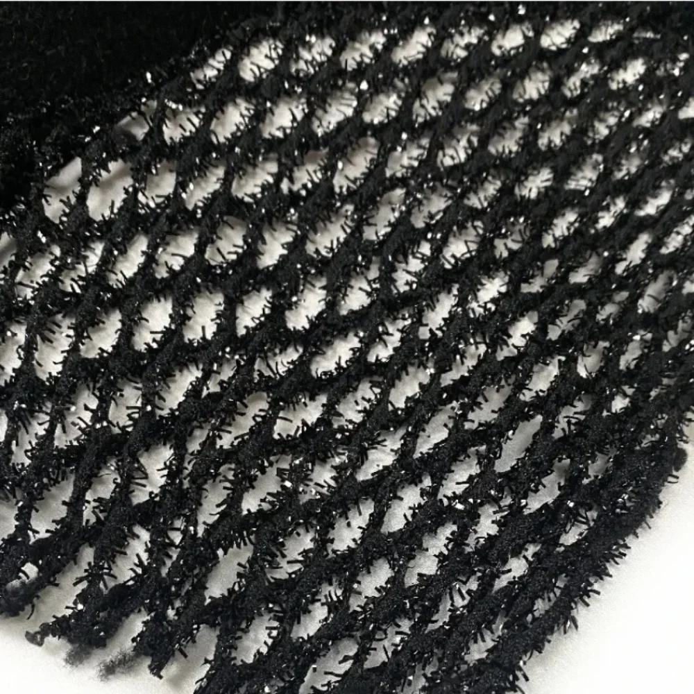 

Bright Line Black Fishing Net Fabric Spring Summer Dress Nightclub Style Clothing Stage Hollow Out Lace Fabrics Cloth
