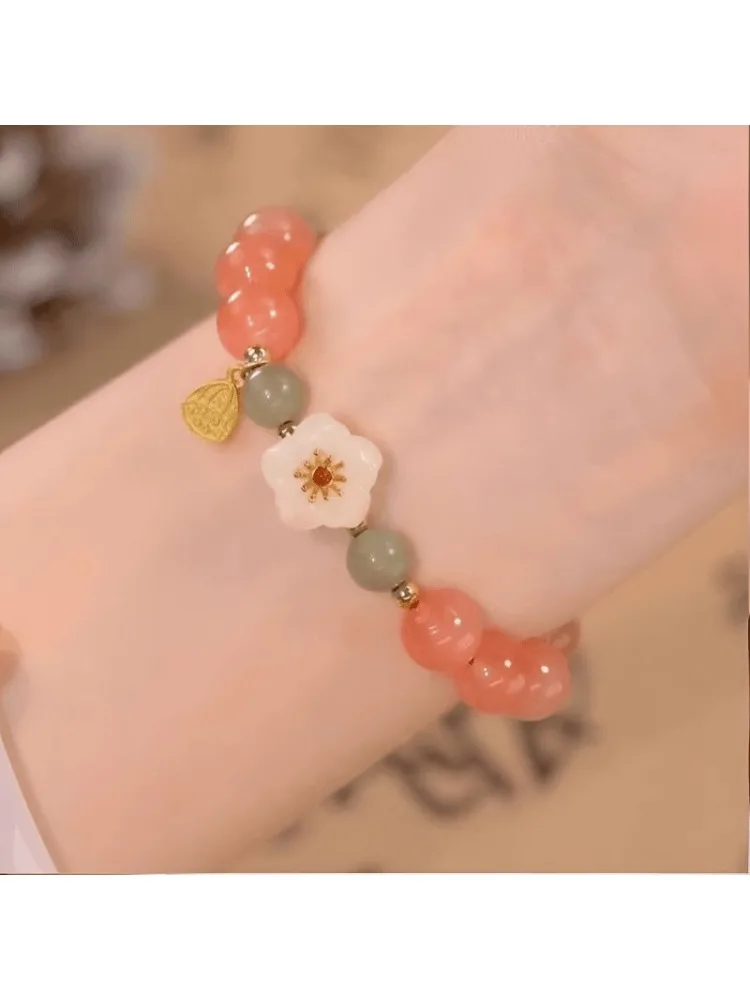 สร้อยข้อมือ Begonia Qinyuanchun ดอกพีชขนาดเล็กหยกลูกปัด Transshipment สไตล์แห่งชาติโซ่สไตล์โบราณ