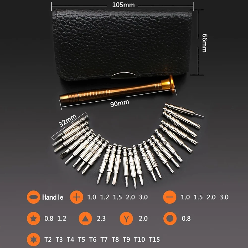 25 IN 1 Mini Precision Screwdriver Set Bag Magnetic Handle Multi Bits Kit Pocket Carry Repair Tool for iPhone Phone Watch Clock