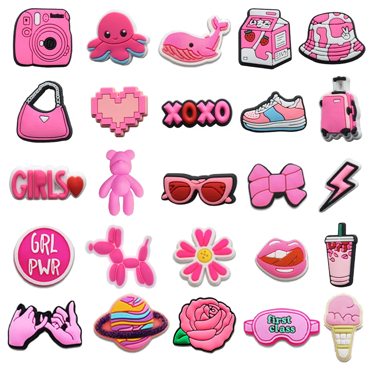 

Pink Girls Shoe Charms Pin Hot Sales 1Pcs for Croc Accessories Shoe Wristband Decorations Buckle Girls Women Party Gifts