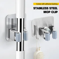 Wall Hanging Mop Rack Broom Hook Holder Multi-Purpose Hooks Adhesive Stainless Steel Storage Hook for Bathroom, Kitchen, Office