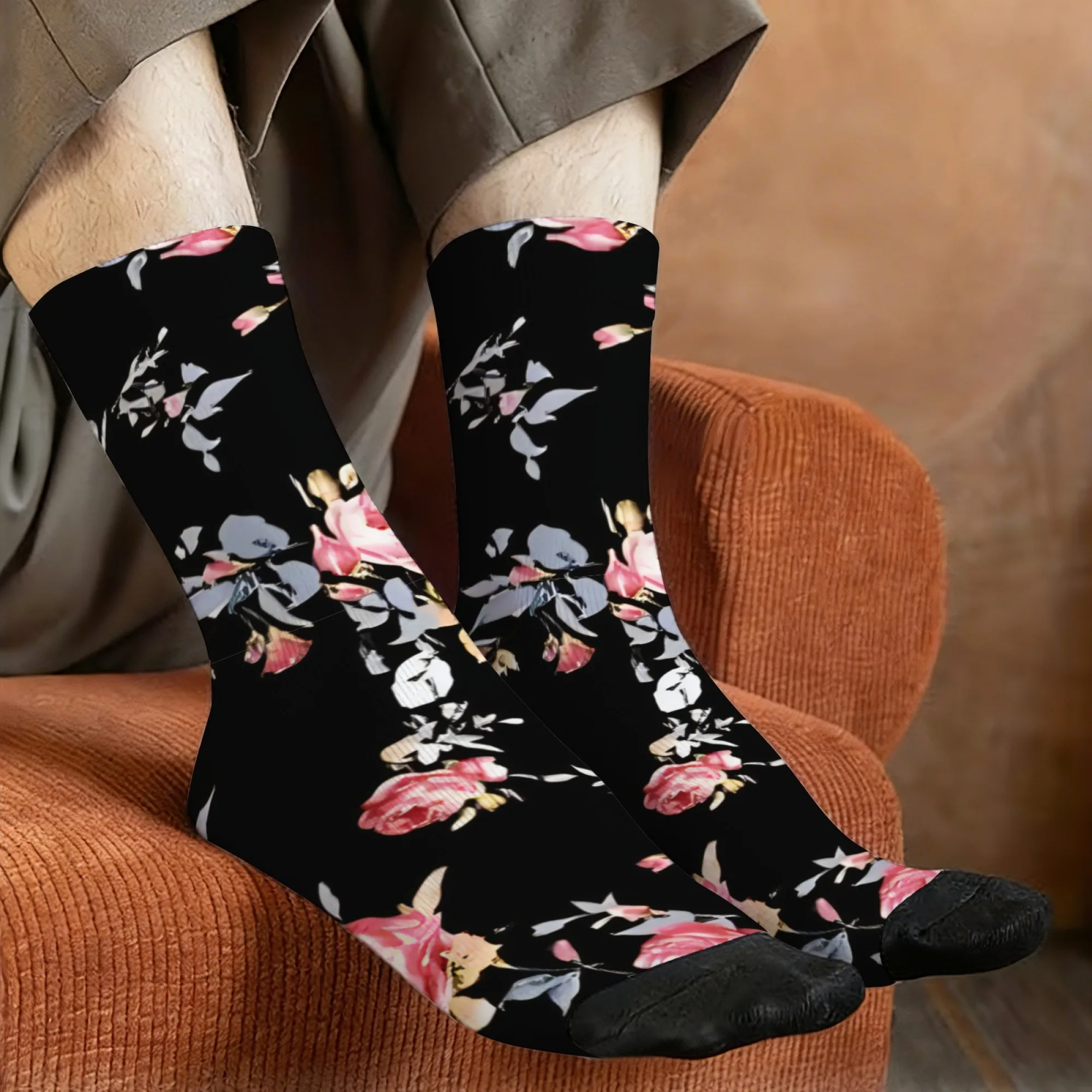 

Элегантные темно-черные носки до середины икры с винтажным цветочным принтом в стиле «Черный лес» для повседневной носки, путешествий и активного отдыха
