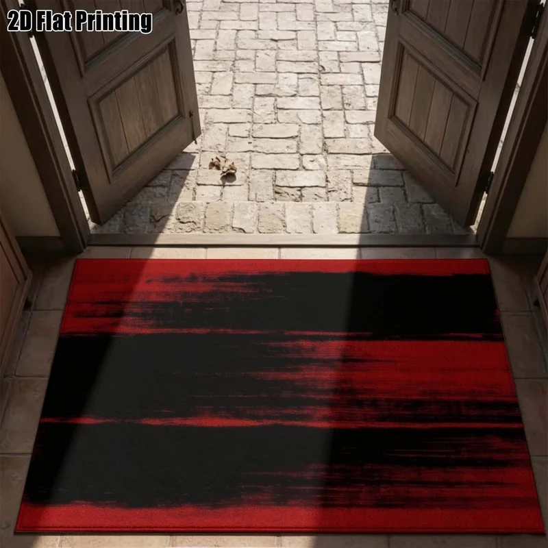 Large Indoor Area Rug, Soft Velvet Low Pile Machine Washable, Contemporary Abstract Red Black Vertical Brushstroke Pattern, Great for Living Room, Bedroom, Entryway and Home Office Floor Decor