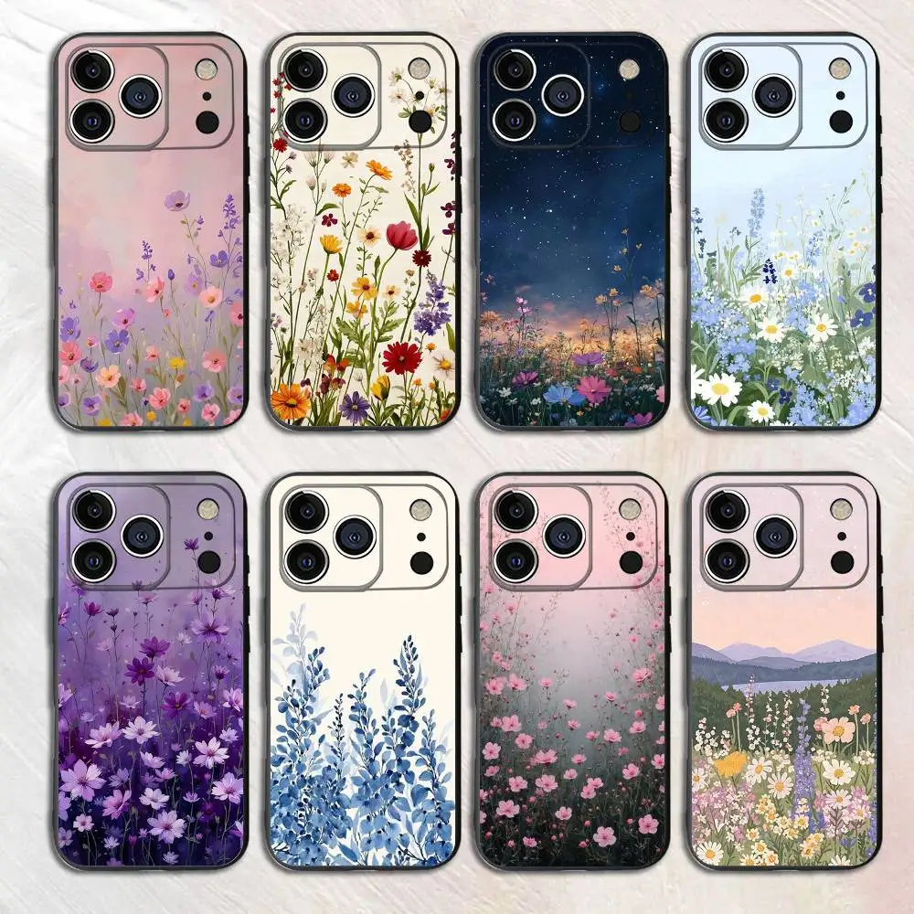 

Beautiful Flowers Silicone Soft Phone Case For iPhone17,16,15,14,13,12,11 Pro Max Plus mini XS XR SE Cover
