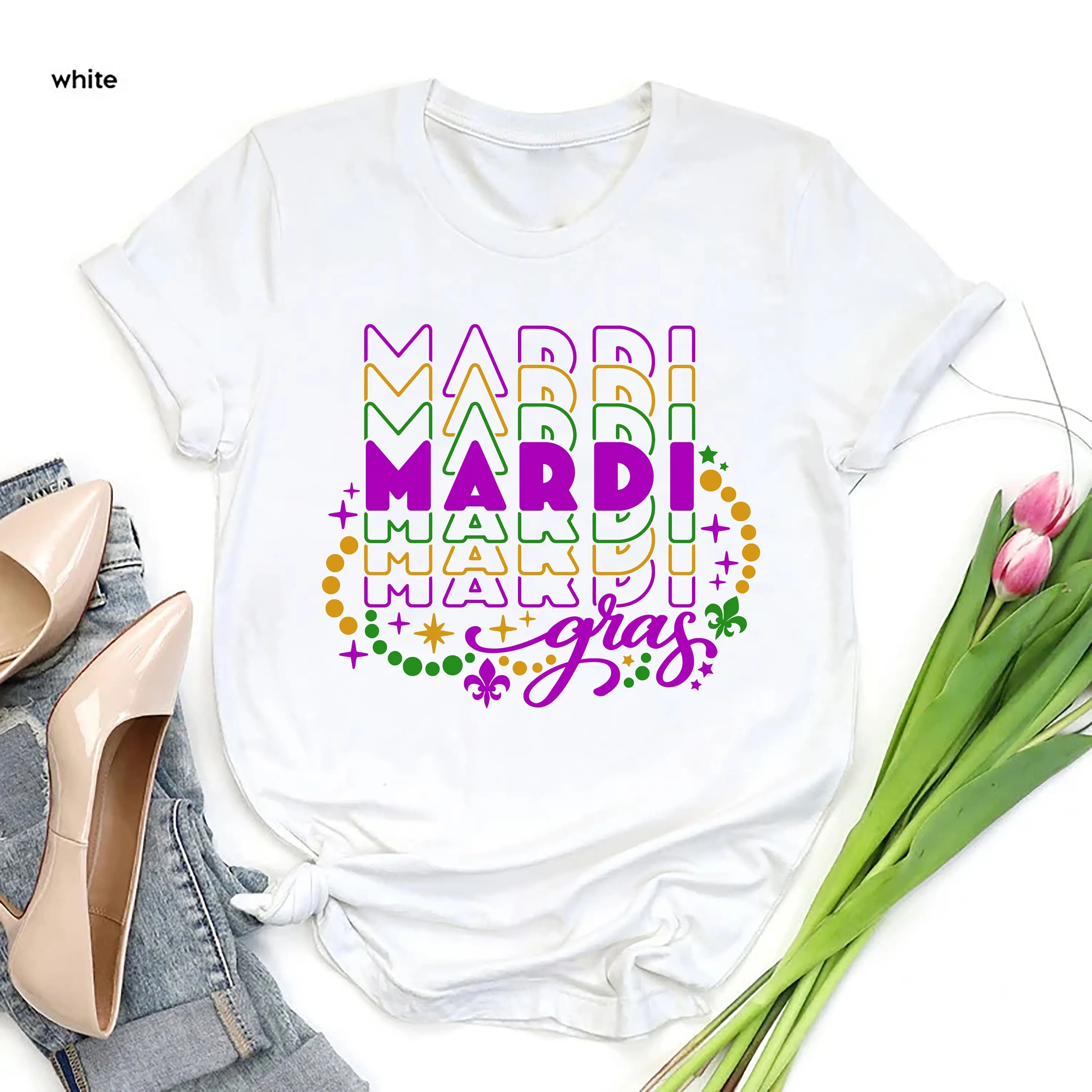 Mardi Gras T Shirt Cute Festival Happy 2024 Part Womens New Orleans Flower de luce