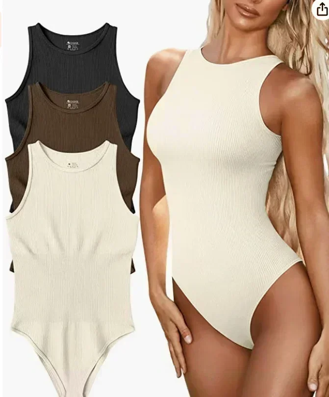 Bodysuit feminino monocromático sem mangas, top bodycon magro com gola U, fita sexy de bainha alta, outono e inverno, 2023