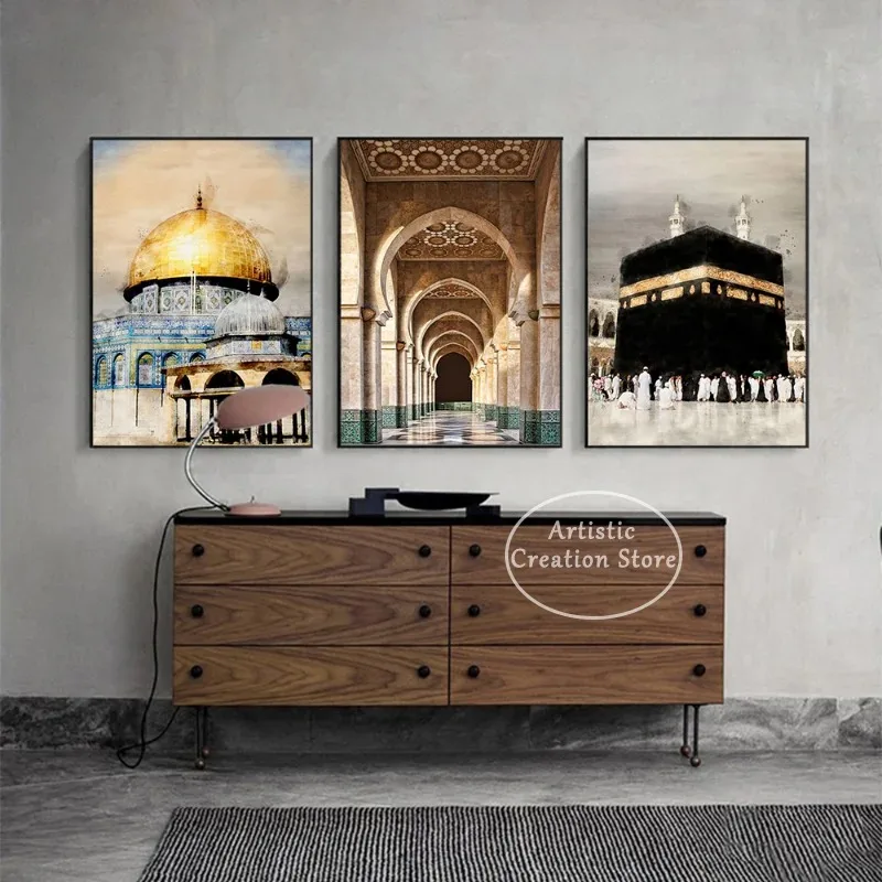 Islamic Calligraphy Allahu Akbar Kaaba Sacred Place The Mosque Posters Wall Art Pictures Living Room Home Decor