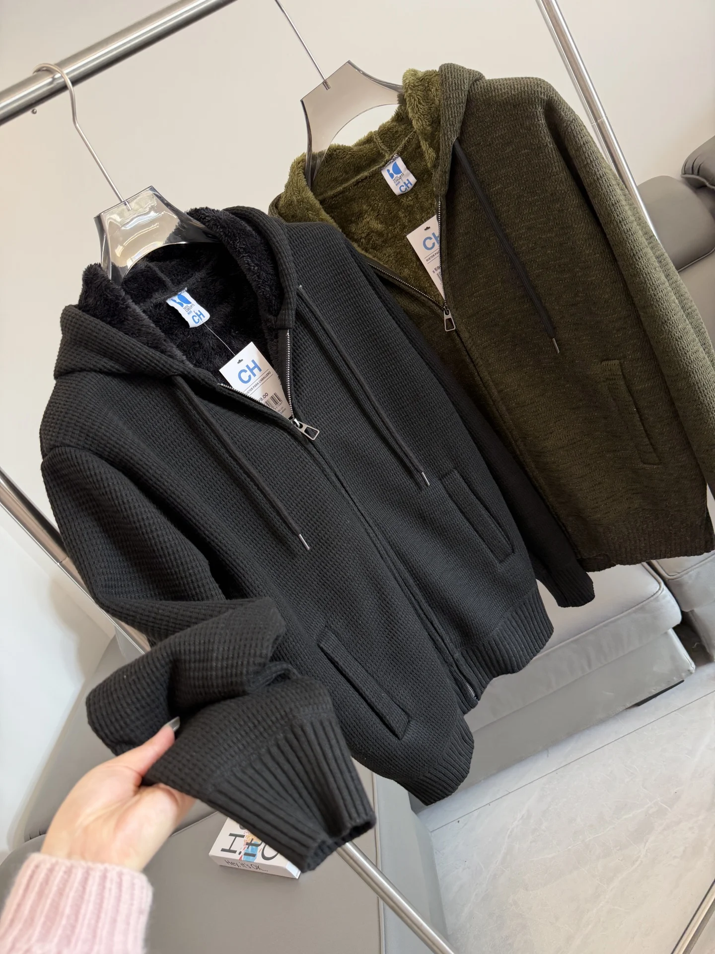 

Huei Knitted Hooded Fce-Lined Cardigan for Men Warm Windproof Autumn Winter Cosite Knitwear Casual Sle Zipper Closure