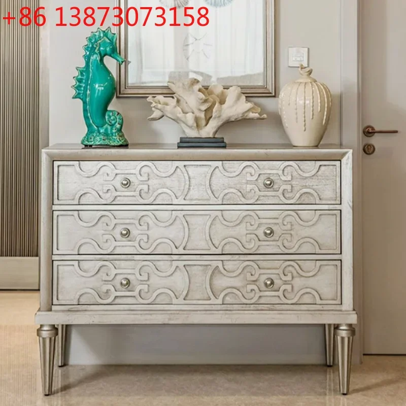 

French retro solid wood entrance foyer American simple small apartment living room storage decorative cabinet