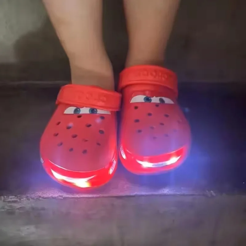 Flashing Light Outdoor Beach Slippers Lightning Mcqueen Pixar Crocs  Cute Cartoon Anime Pool Anti Slip No95 Cars Slippers