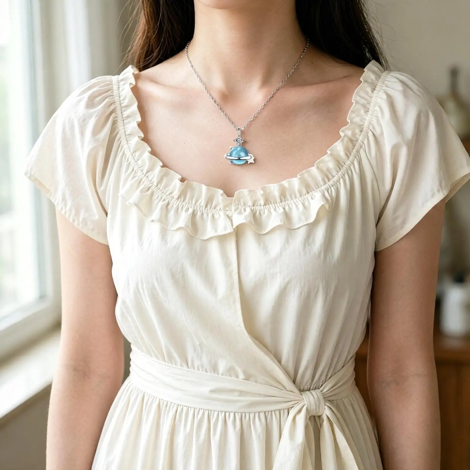 Charming 925 Sterling Silver Blue Planet Crystal Zircon Pendant Necklaces for Women Girls Engagement Party Fashion Jewelry Gifts