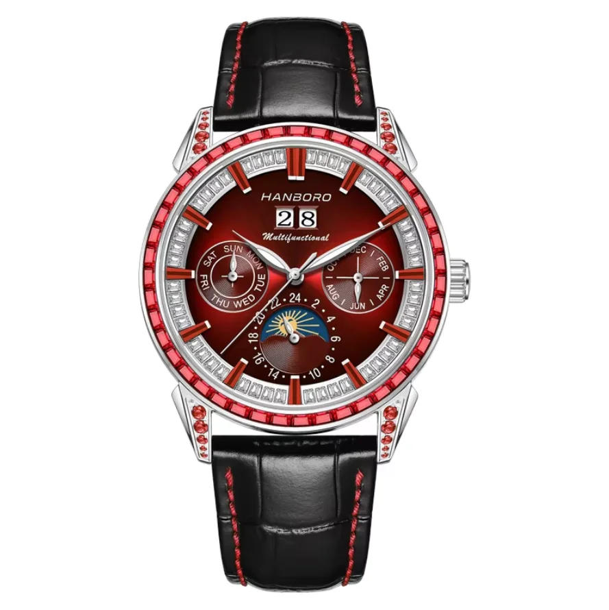 

HANBORO Men Automatic Watch 41.5mm Mechanical Wristwatch Waterproof Luminous Sapphire Mirror Multi-Dial Week Month Date 24 Hours