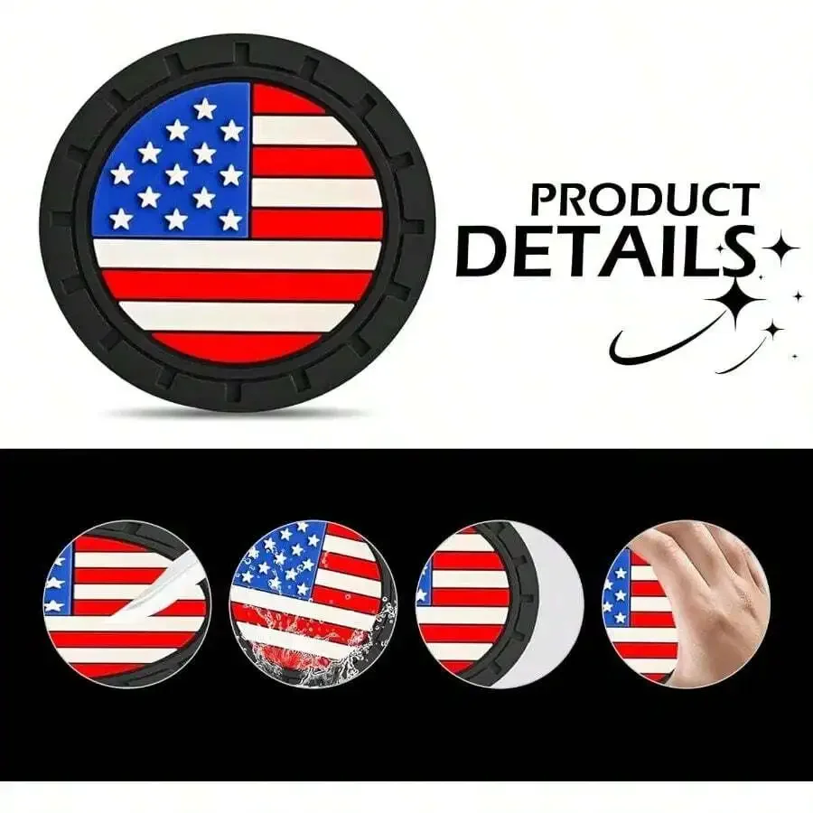 

4PCS 2.75 Inch Silicone Car Cup Holder Coasters USA Flag Non Slip Drink Pad Interior Accessories