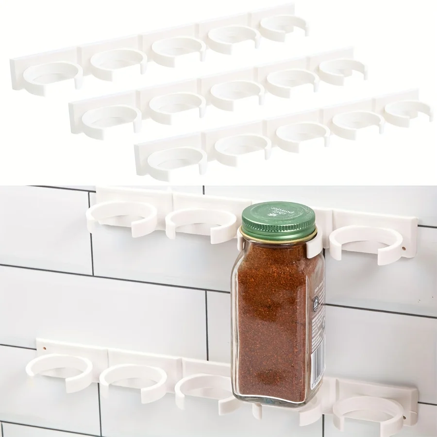 4pcs Spice Bottle Rack Kitchen Storage Rack Wall Mount Seasoning Spice Jars Holder Cabinet Door Hooks Ingredient Spice Clips