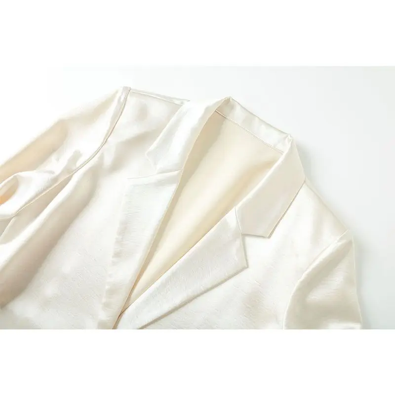Acetate Suit Jacket Women's Stylish Commute Office Slim Fit Waist Cinch Belted Top Summer 2026 Intellectual Style Pure Color