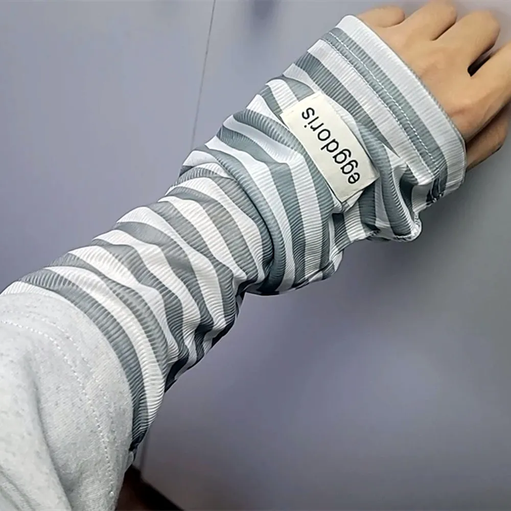 

Summer Sunscreen Cycling Arm Sleeves Color Strip Anti-UV Sleeve Cover Breathable Ice Silk Sleeve Sport Sun Protection Arm Warmer