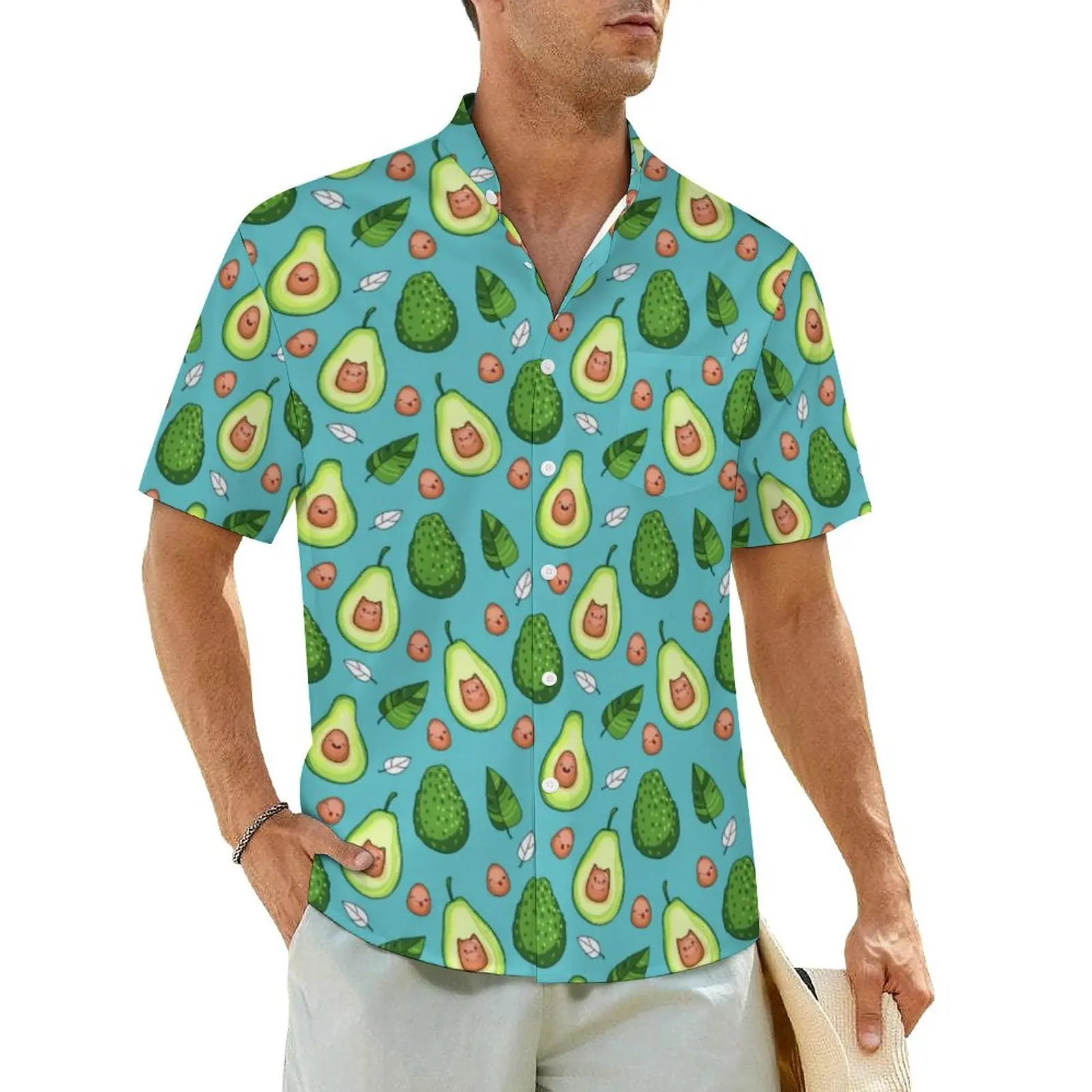 

Funny Fruit Print Beach Shirt Green Avocado Hawaii Casual Shirts Men Classic Blouses Short Sleeve Breathable Custom DIY Tops