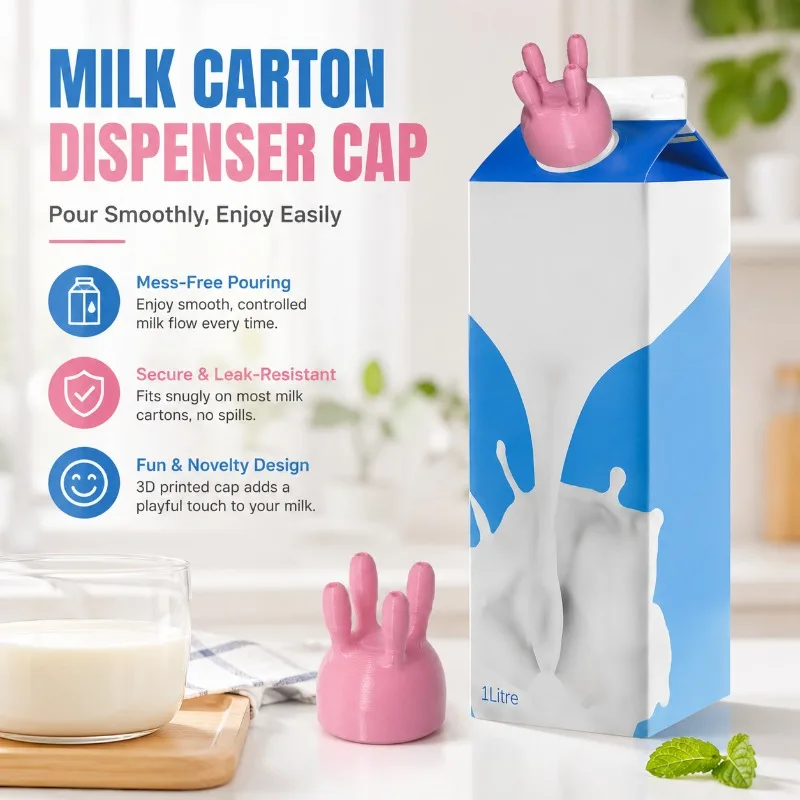 3D Printed Milk Carton Cap, Milk Carton Dispenser for Boxed Milk, Novelty Bottle Cap