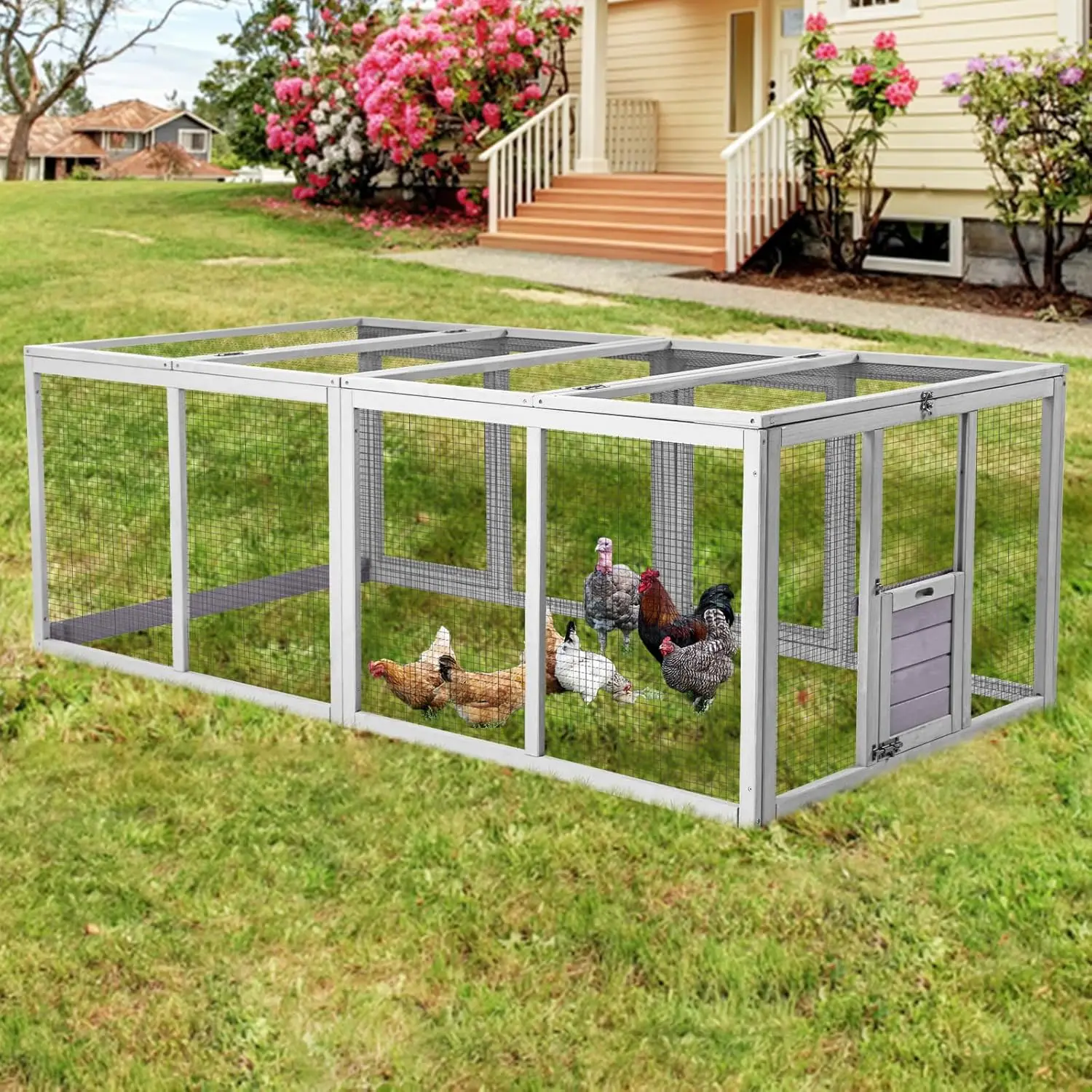 

Large Chicken Coop, Extension Chicken Run for 4-6 Chicken, Ducks, Rabbits, 79in Poultry Cage, Hen House Outdoor for Yard and Fa
