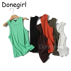 Donegirl Basic Solid T shirts Women Slim O Neck Off-shoulder Camisole Tops Tees Summer Female Tanks Sleeveless Drop Vest