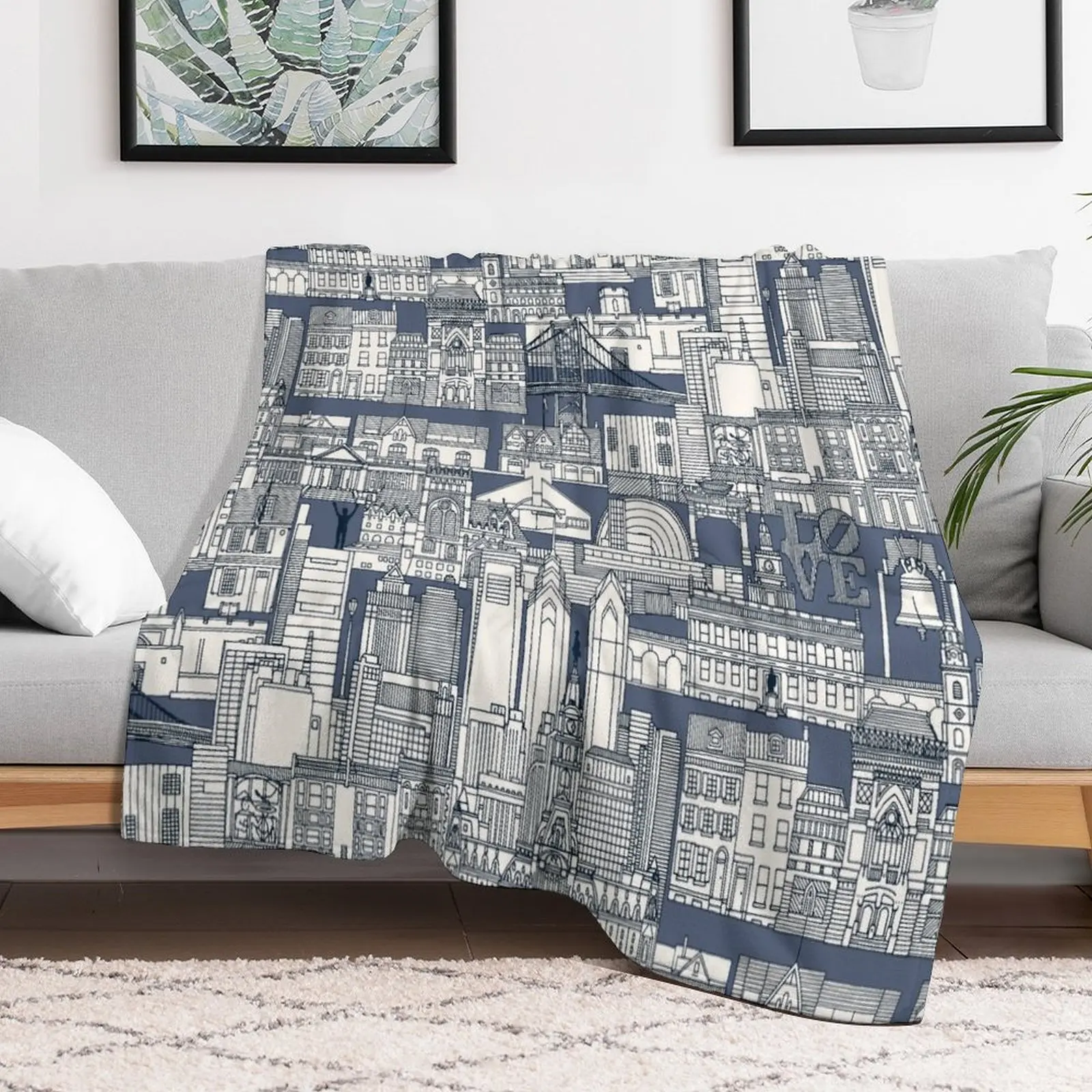 Philadelphia toile blue indigo Throw Blanket Vintage Sofa Throw christmas gifts Blankets