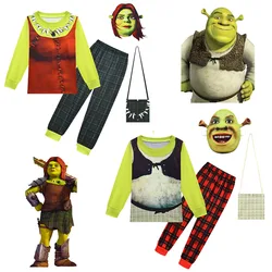 Fiona Shreks Children Halloween Cosplay Costume Girls Short Sleeve TShirt + Trousers Bag Mask Sets Kids Boy Clothes Party Outfit