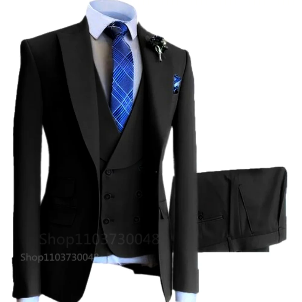 Conjunto de 3 piezas de trajes de boda formales de gama alta para hombres, esmoquin informal de novio de negocios con chaqueta, chaleco, pantalones para fiesta de graduación