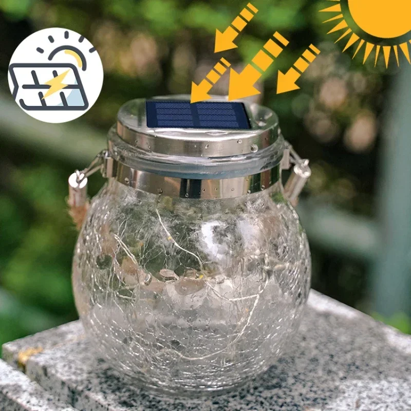 Solar Wishing Crack Jar Lamp Outdoor Courtyard Glass Hanging Lamp Wishing Creative Decoration Christmas Mason Jar Lamp