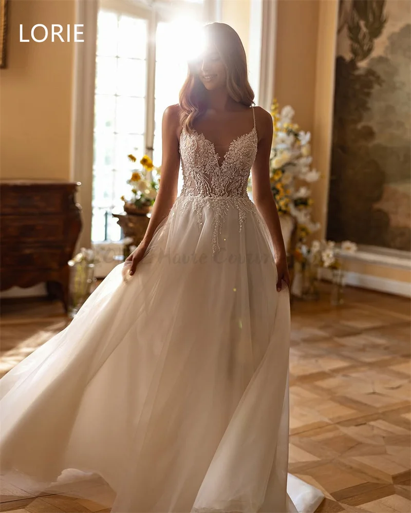LORIE لامعة زين ألف خط بوهو الخامس الرقبة فساتين الزفاف بلا أكمام فستان زفاف فساتين الزفاف مخصصة 2025