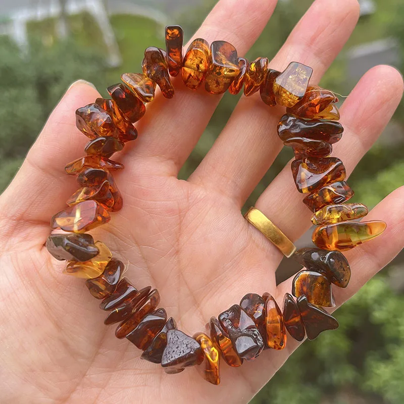 Irregular Amber Bracelet 100% Genuine Gift Unique Handmade Unisex Natural Baltic Real Floral Amber Healing Diy Jewelry Supplier