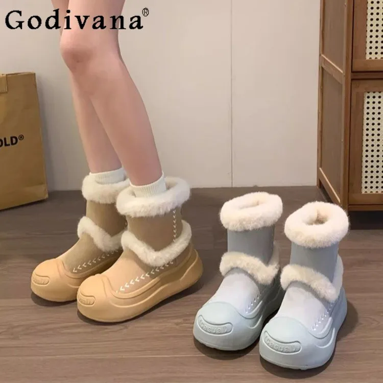 

Japanese Original Lolita Warm Snow Boots Sweet Girl Thick Sole Fleece Lined Thickened Snow Boots