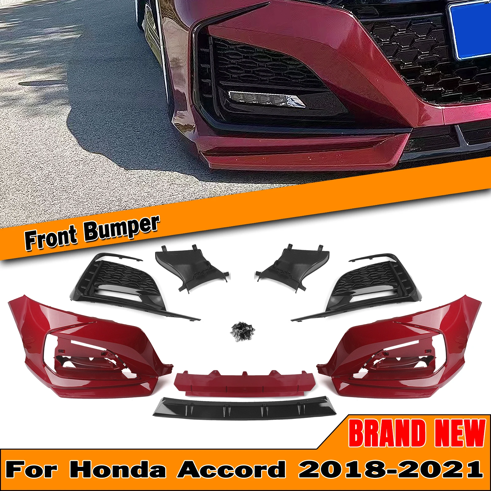 YOFER Front Bumper Cover Surround Molding Trim For Honda Accord 10th 2018-2021 Car Enclosure Intake Hood Splitter Spoiler Kit