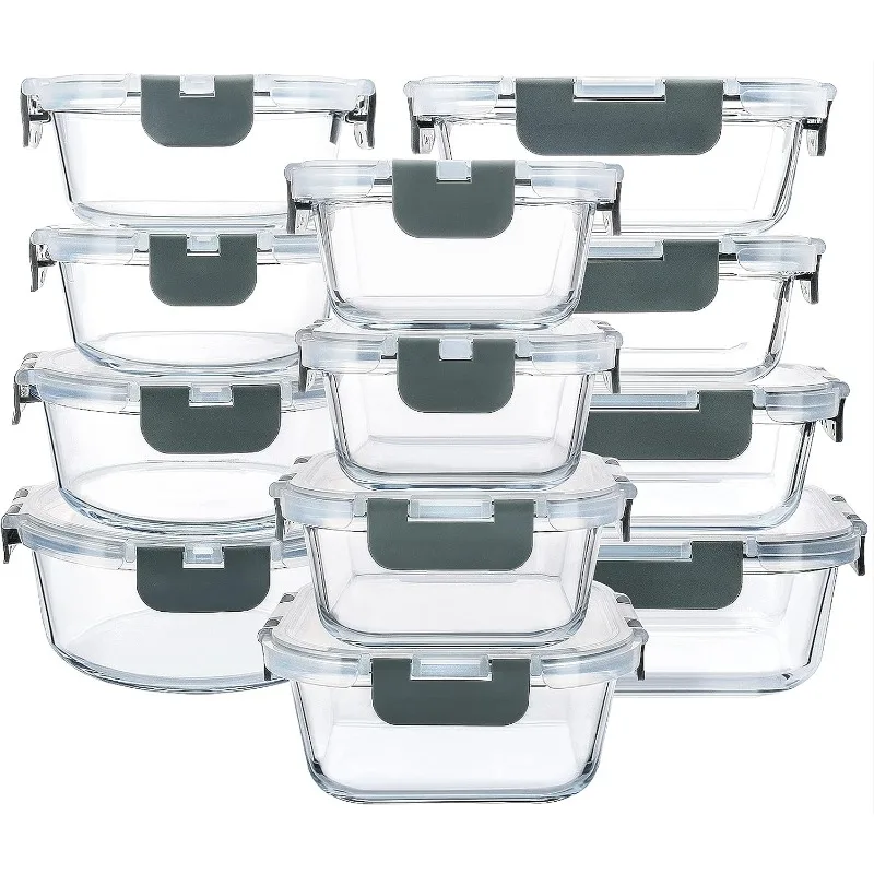 24-Piece Glass Food Storage Containers with Upgraded Locking Lids,Glass Meal Prep Containers Set - Airtight Lunch Containers