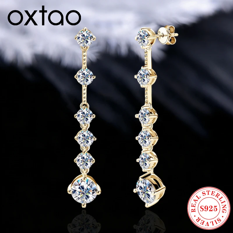 

Женские длинные серьги OXTAO с кисточками D VVS1 Moissanite, подарок на день матери, из стерлингового серебра 925 пробы, роскошные ювелирные изделия