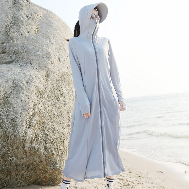 Whole Body Protection Long Sunscreen Clothing Women Summer Zip-Up Ice Silk Sun Protection Jackets Woman Thin Full Body Jacket