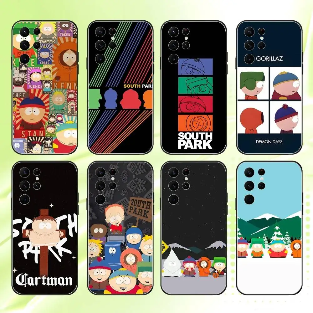

S-South Cartoon Park Phone Case For Samsung S 25,24,23,22,30,21,10,9,Ultra,Plus,Lite,FE,4,5G Black Soft Case