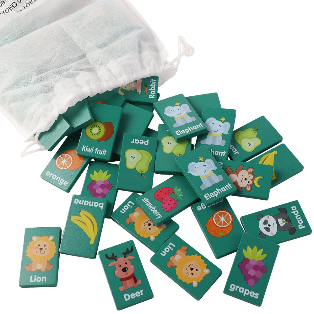 

Wooden Memory Solitaire Matching Mahjong Game Early Educational Fruit Animal Family Board Game Interactive Flip To Win