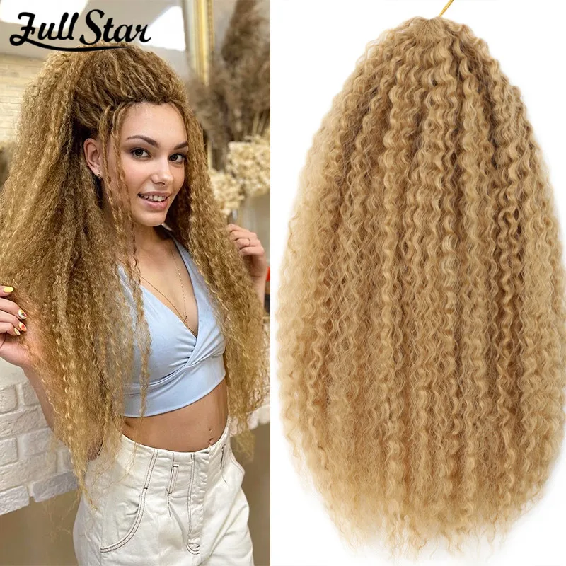 Full Star Yaki Kinky Curly Synthetic Hair Crochet Braids Afro Curls Braiding Hair Extensions Ombre Soft Marley Braids Hair Brown