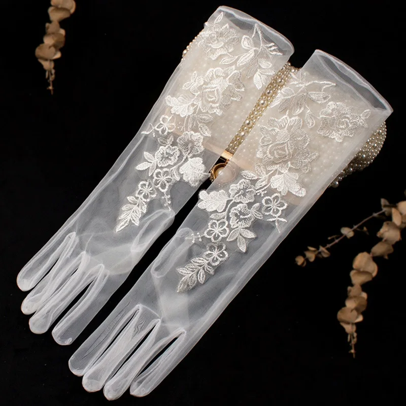 Bridal Gloves Long Lace White Mesh Wedding Dress Arm Sleeves for Photo Studio Travel Shooting Formal Gown Styling Soft Cozy Warm