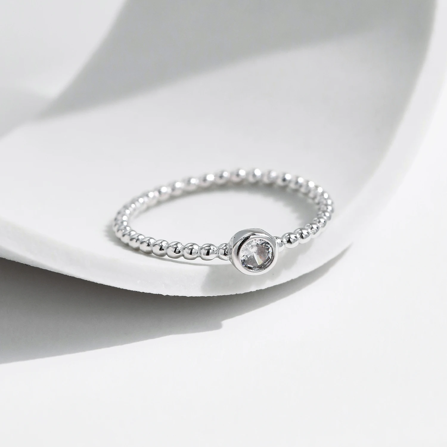 Women's 925 Sterling Silver Bezel Setting Moissanite Ring, Stackable