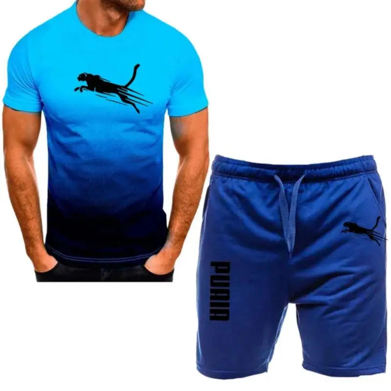 2024 Summer Popular Men\'s T-shirt+Shorts Set Men\'s Sports Set Printed Casual Fashion Short Sleeve T-shirt Set Men\'s Jogging Set