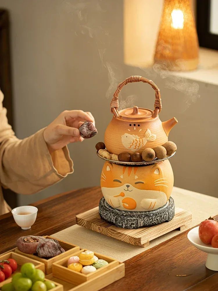 Furnace tea brewing set Electric and carbon dual-purpose coarse pottery brewing teapot Household tea stove tea brewer