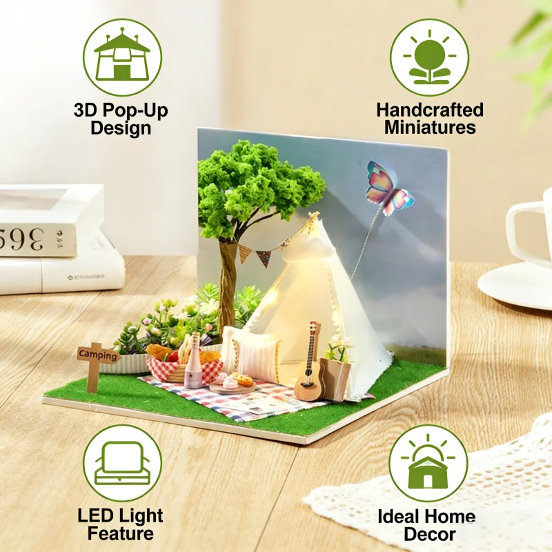 Kit puzzle 3D creativo in legno OUZEY - Costruisci la tua ruota della promessa estiva con case in miniatura, decorazione unica per la camera degli adolescenti