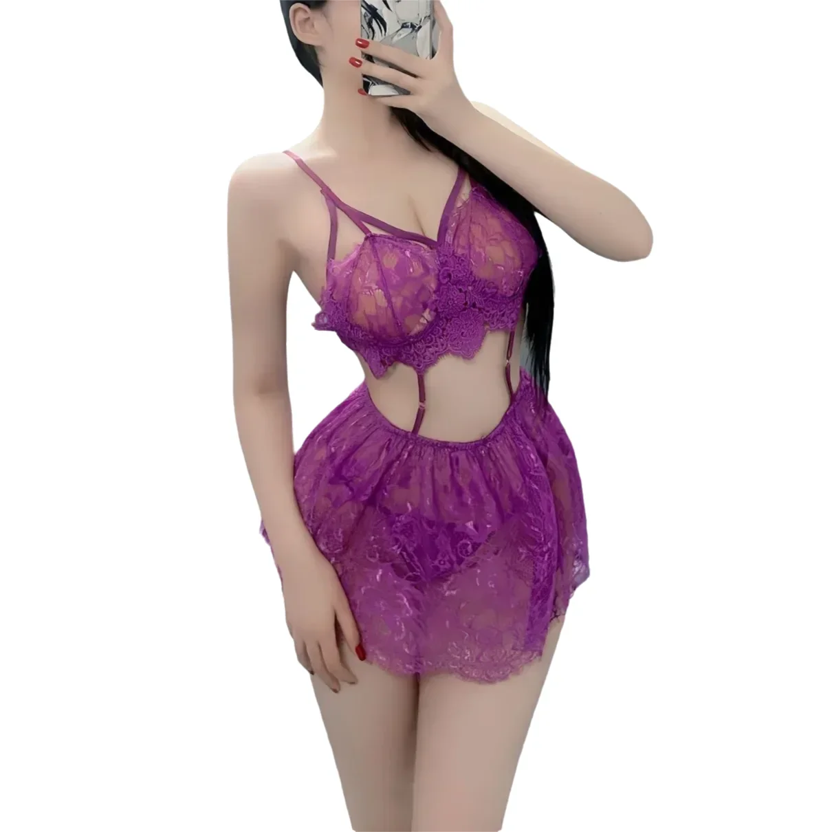 

Sexy Lingerie New Style Hot Sexy Roland Purple Transparent Hollow Lace Skirt Lingerie Set For Women Erotic Lingerie Lingerie Set