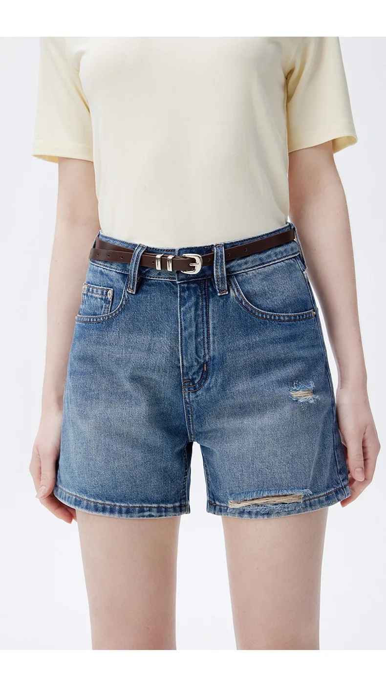 

High-end and Fashionable High-waisted Denim Shorts,New Summer Design Sense Temperament Washed Ripped Loose Short Jeans for Women