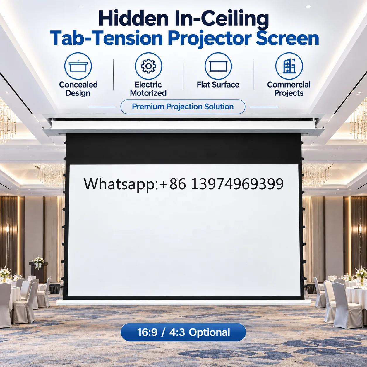 Large Format Cinema Projector Screen 150 Inch Electric Tab Tensioned Projection Screen Manufacturer