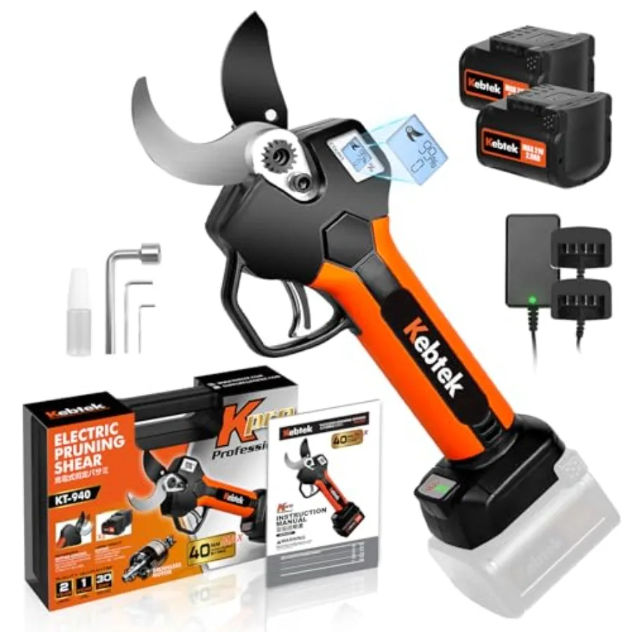 

Professional cordless electric pruning shears for gardening stainless steel blades black-gray 40mm cutting capacity 21V brushle